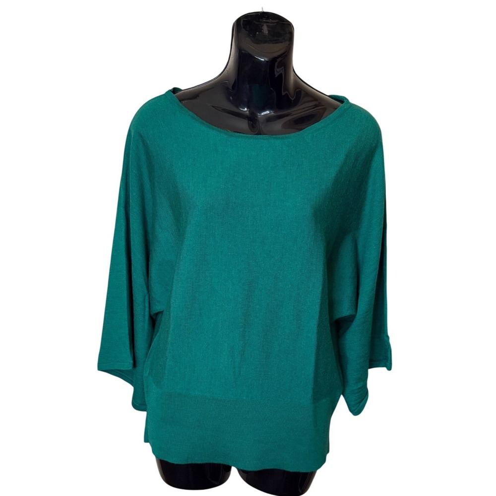 Talbots Pure Merino Wool Dolman Sleeve Sweater Green Boat Neck Large